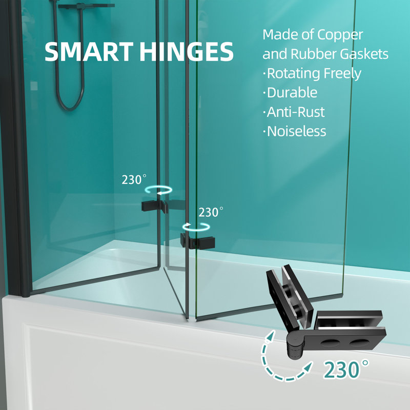 ZEAFIVE 51'' W x 59'' H Bathtub Shower Door Semi-Frameless